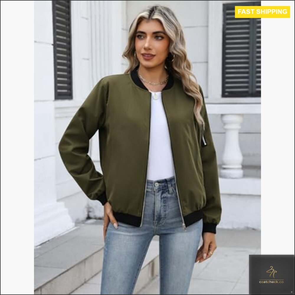 Lightweight Polyester Bomber Jacket Long Sleeve Z… - image 2